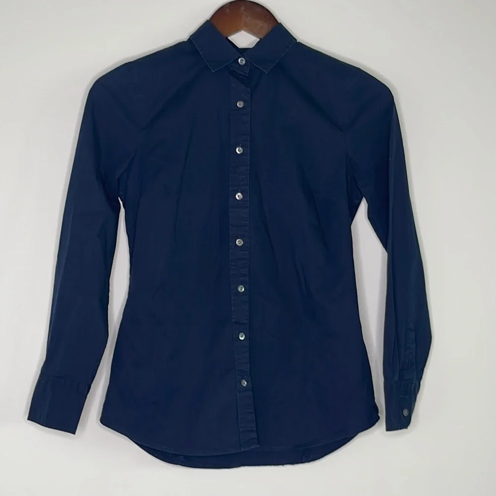 J. Crew Navy Cotton Stretch Perfect Fitted Oxford XSP